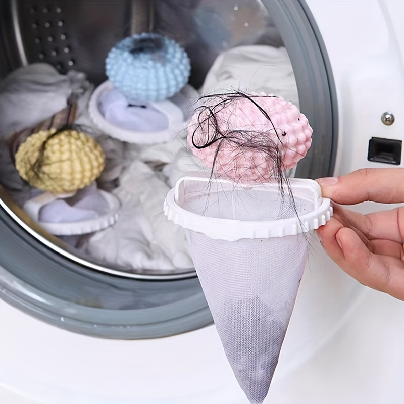 5pcs laundry hair remover 2 in 1 washing machine filter with floating mesh bag no power needed white   for   lint removal laundry room accessories durable mesh construction Product details 1