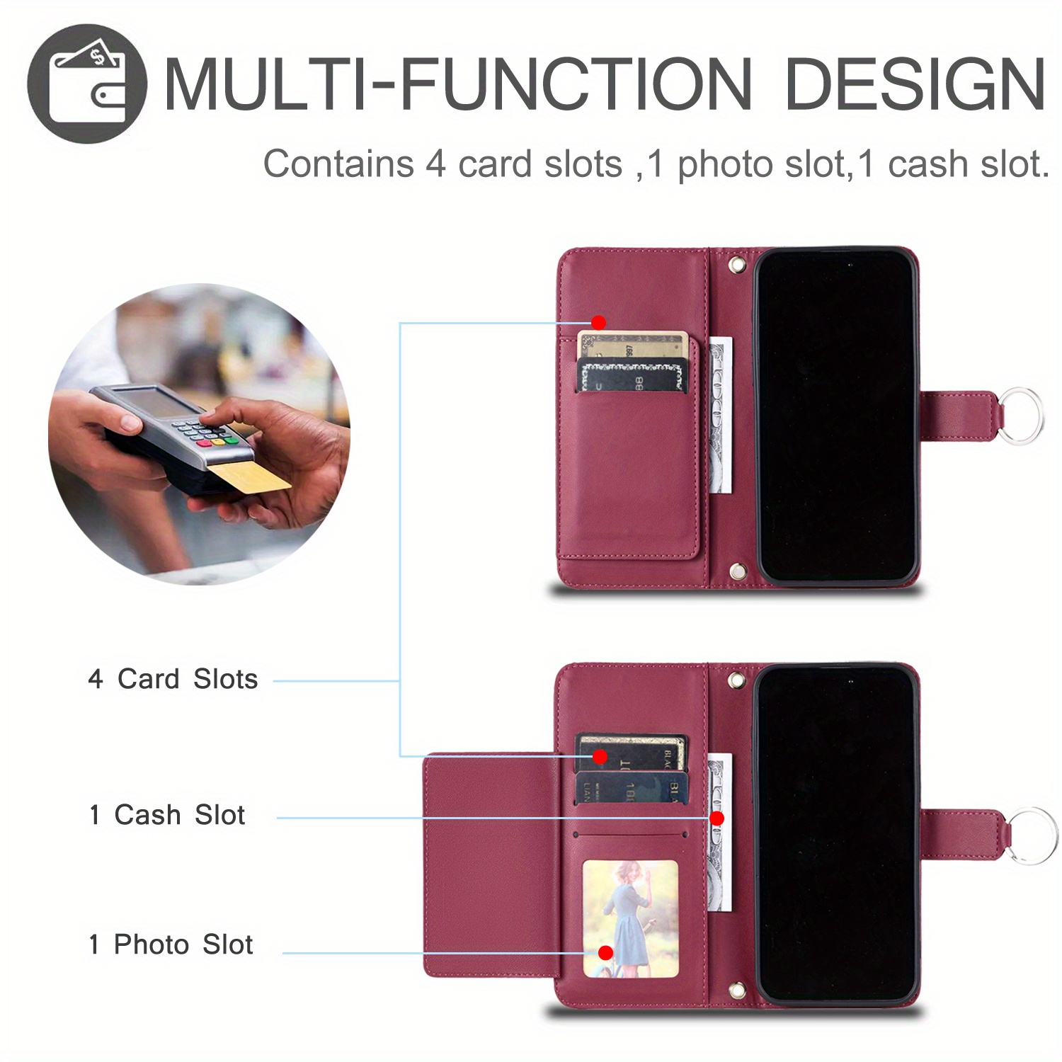 phone case 1pc portable pu faux leather flip cover reno - Temu Pakistan
