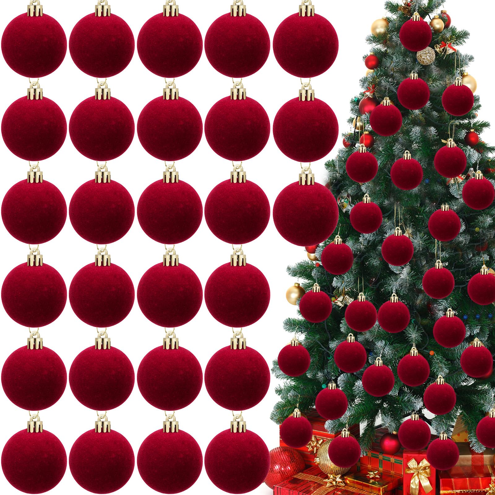 TEMU 30pcs Velvet Christmas Tree Ornaments, 1.97-inch Soft Velvet Balls, Charms, Suitable For Christmas, Home Party Decor