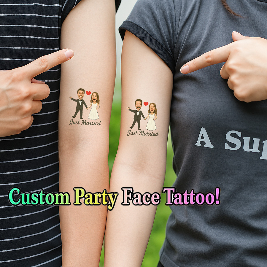 TEMU [Personnalisé] Autocollant Tatouage Photo Personnalisé pour Mariage et Saint-Valentin - Motif Cœur Entourant + Mains Tenues, Photos de Couple
