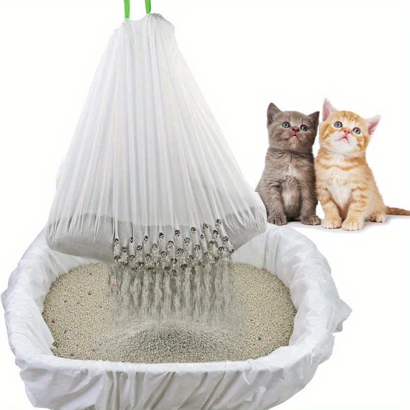TEMU 14pcs Extra Thick Cat Litter Box Trash Bags, Drawstring Style For Filtering Cat Litter, Disposable Large Cat Litter Bags, Plastic Cat Litter