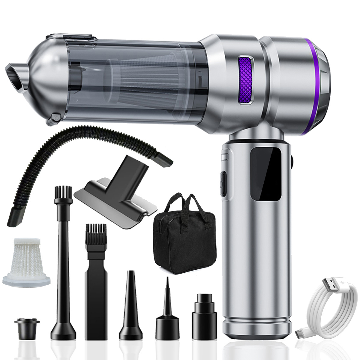Qilieasy: 2026 New 100w Cordless Handheld Vacuum, 24000pa Powerful Suction Car Vacuum, 4-in-1 Lightweight Vacuum/blower, Led Display, Usb , 2. Fast Charge, Built-in Light, 3-, Santa Christmas Gift