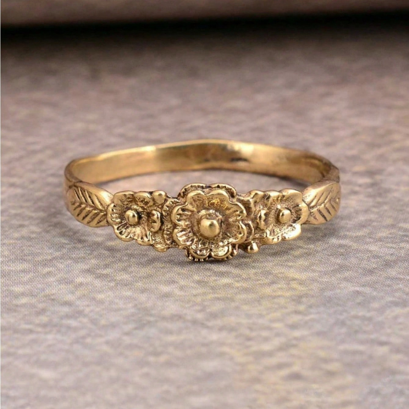 Dainty Vintage Boho Flower & Leaf Ring for Women, Unique Gift