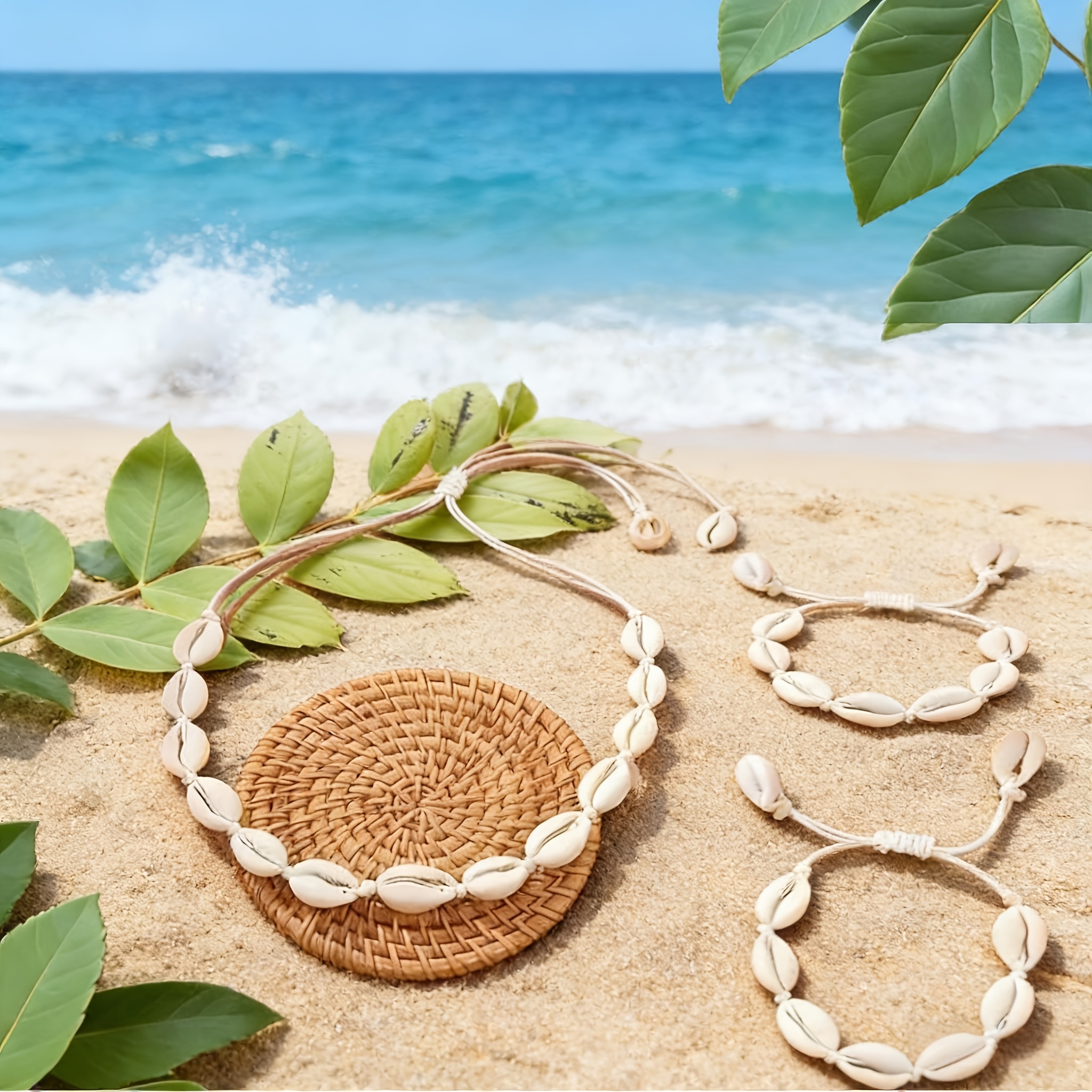 3pcs Bohemian Ocean Style Shell Bracelet Necklace Anklet Set