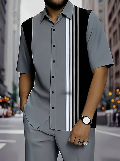 european and american mens fashion striped print short sleeve shirt style seaside vacation top