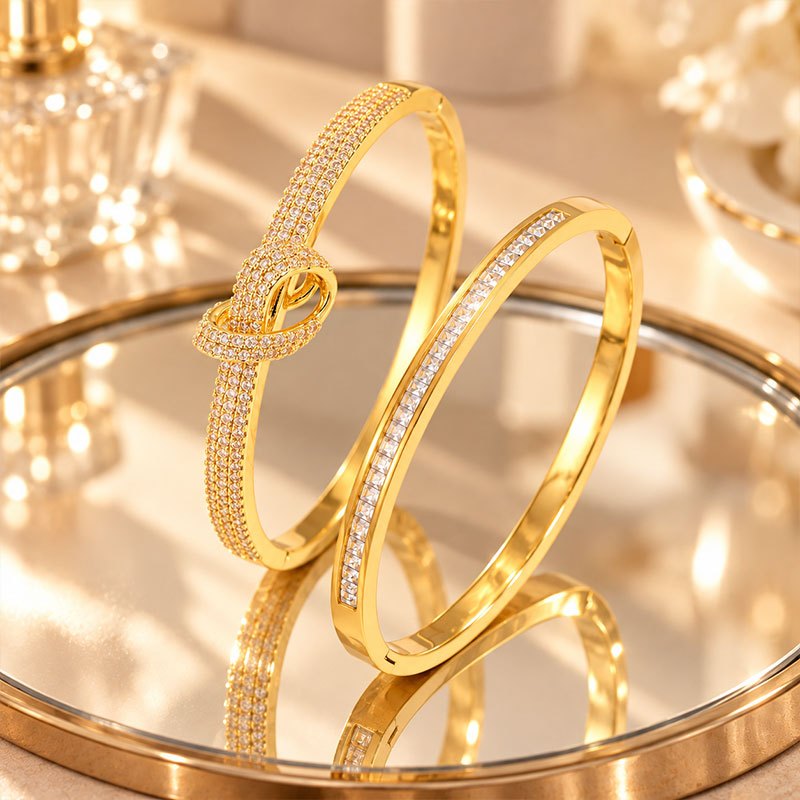 2pcs Women's Knot Full-Pave Zirconia & Channel-Set Bangle Set