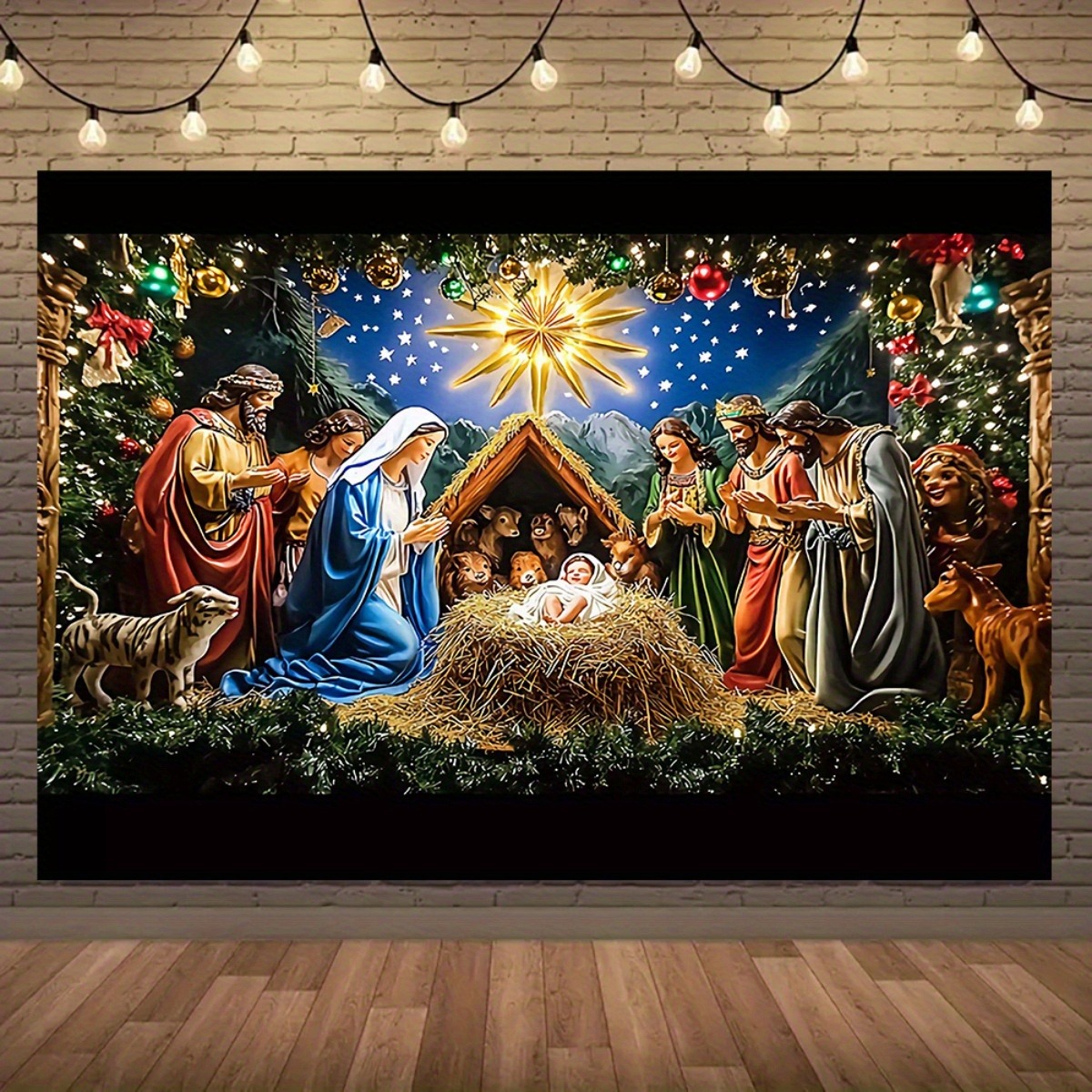 TEMU 1pc Magic Nativity Scene Backdrop Banner - No Electricity Suitable For Christmas, Weddings, Birthdays, / Hanging Decoration With Nativity Theme,