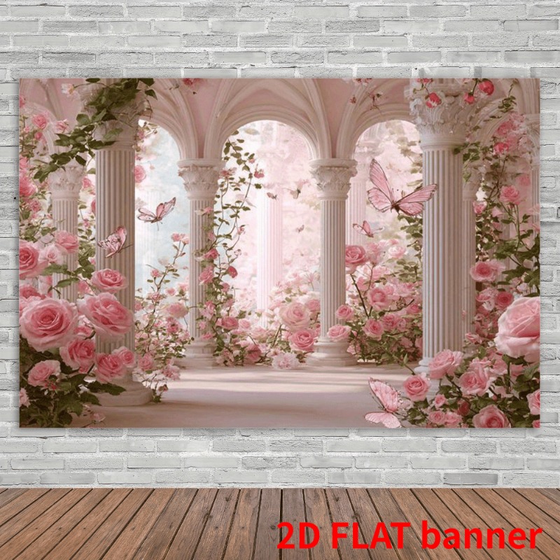 TEMU 2d Flat, 2d Flat Romantic Archway Backdrop With Flowing Vines And Butterflies. Elegant Photography Background, Suitable For Weddings, Birthdays,