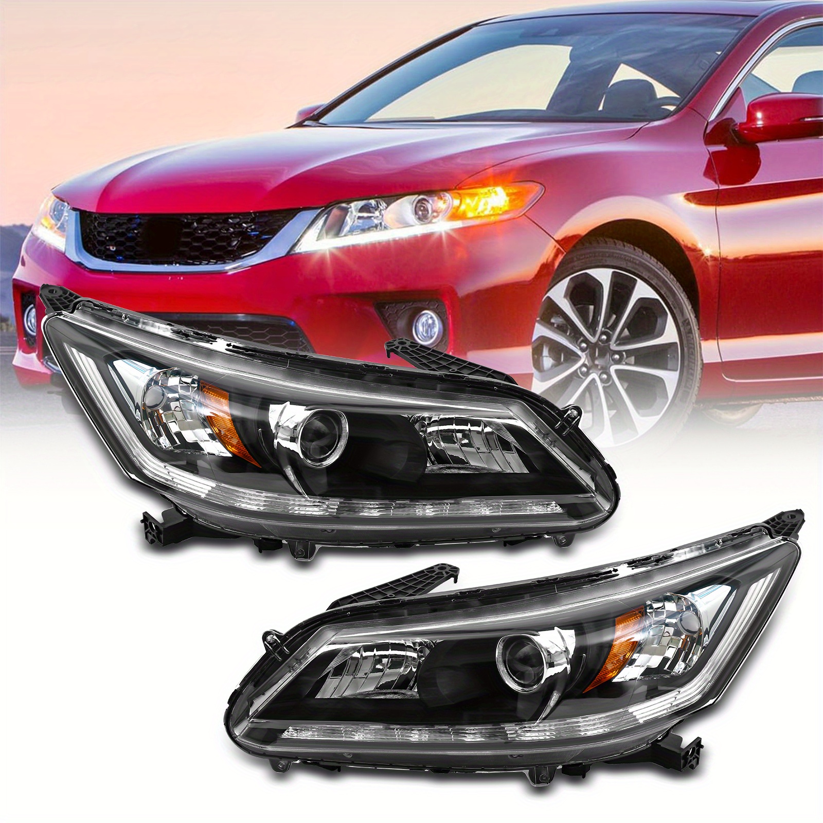 Uzooka Left Driver Side Halogen Headlight Assembly For Honda Accord Sedan 2013-2015 (DOT, SAE, With Bulbs)