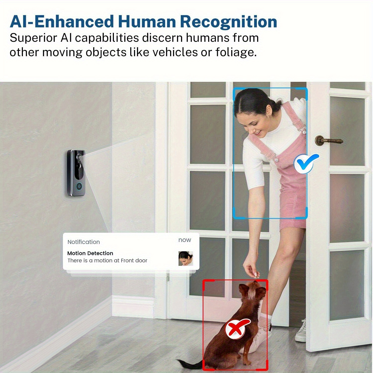 wireless video doorbell system with 2k hd security camera,  ° wide-angle view,   audio, motion detection alerts, night vision, instant recording, compatible with smartphones/tablets, usb-powered doorbell camera with wireless  , battery-powered with low voltage operation, ideal for front door/outdoor security monitoring,  ,   (black/blue) Product details 8