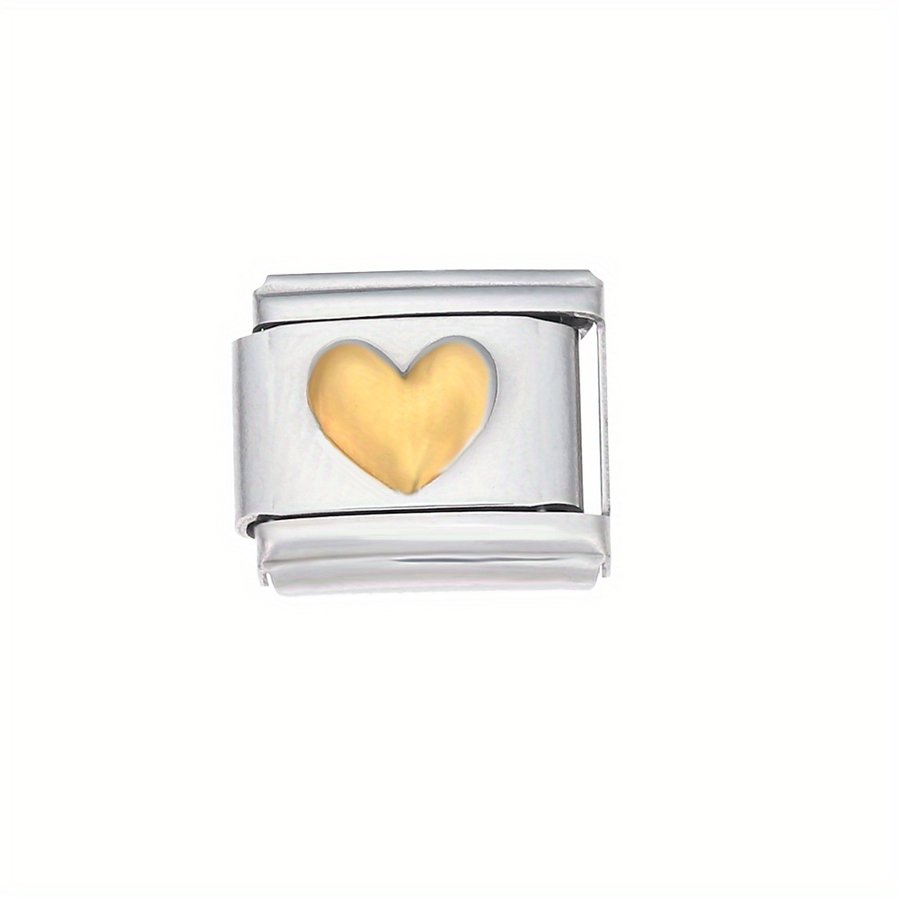 1pc-9x10mm Square Stainless Steel Gasket Beads With Arabic Module Bracelet Love Heart Golden - Multiple Design Loose Beads For Making Jewelry, Bracelets, Necklaces, Keychains - Durable Crafts