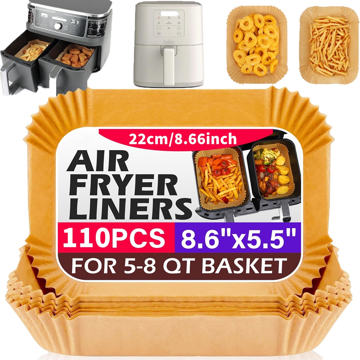E-shop 110 Stück kompatibel mit Dual Air Fryer Pads – Antihaft-Einwegpads, leicht zu reinigen, für Partys, Feiertage, rechteckige