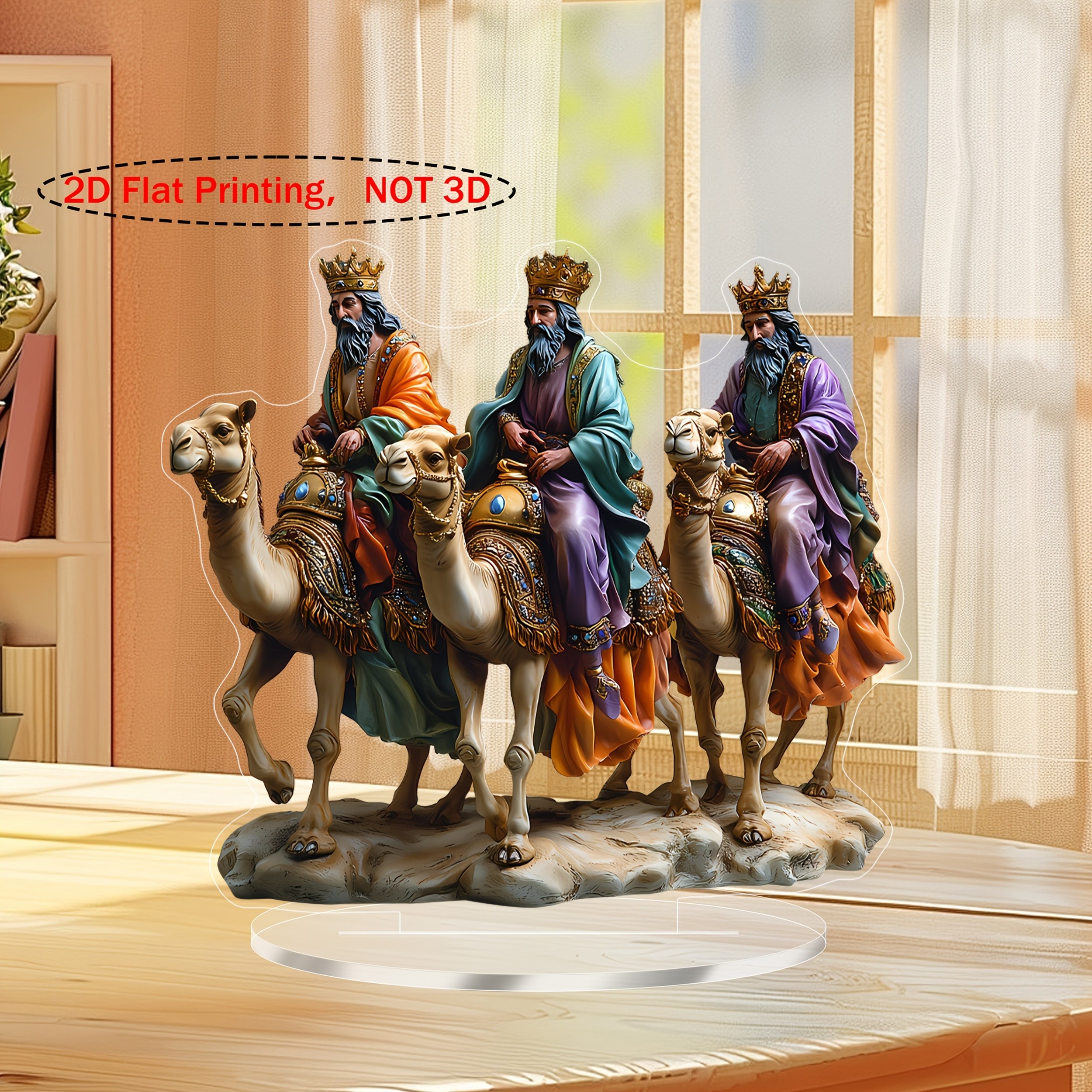 TEMU 2d Flat - [2d Flat] 2d Plane, 1pc Riding Camel Acrylic Tabletop Decoration - Classic Ramadan And Eid Al-fitr Decoration, Bright Colors, No Power