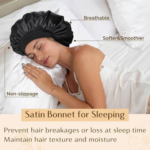 black silk bonnet anti slip and loss hair and cap suitable for wet dry hair short long curly straight hair for pre wrapping and post surgery hair care