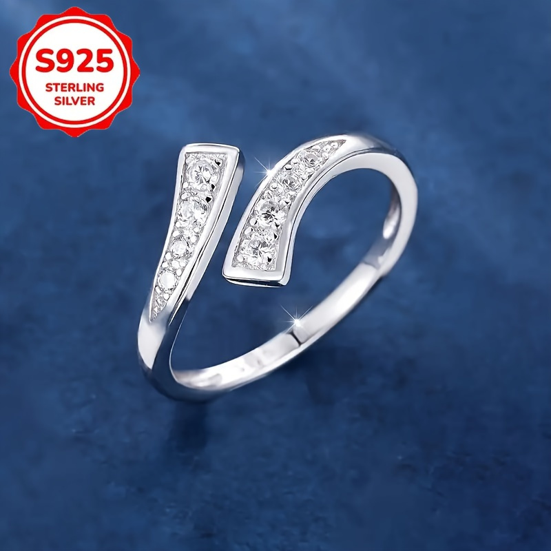 TEMU An Adjustable Open Toe Ring Made Of 925 Silver, With Sparkling Zirconia, Designed As A Women's Accessory