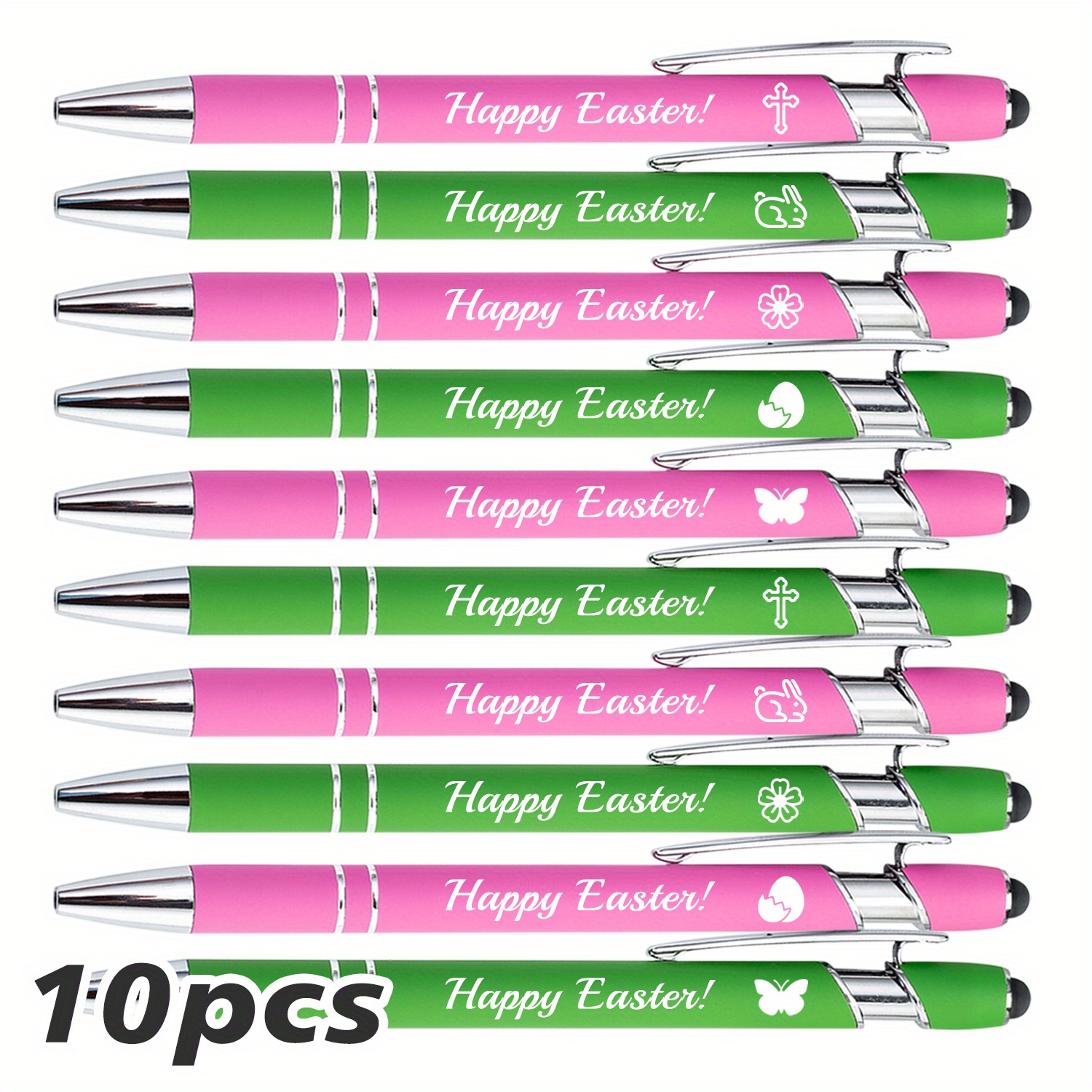Image of 10pcs Ballpoint Pens, Compatible With Touch, Each Pen Engraved With A "!" Message, Easter Gifts, Black Ink, Gifts For Staff Volunteers Nurses Teachers Colleagues Team Building Retiremen
