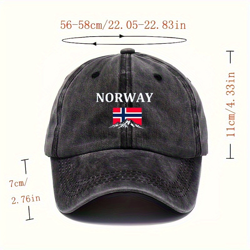 Adjustable Washable Baseball Cap with Norway Design