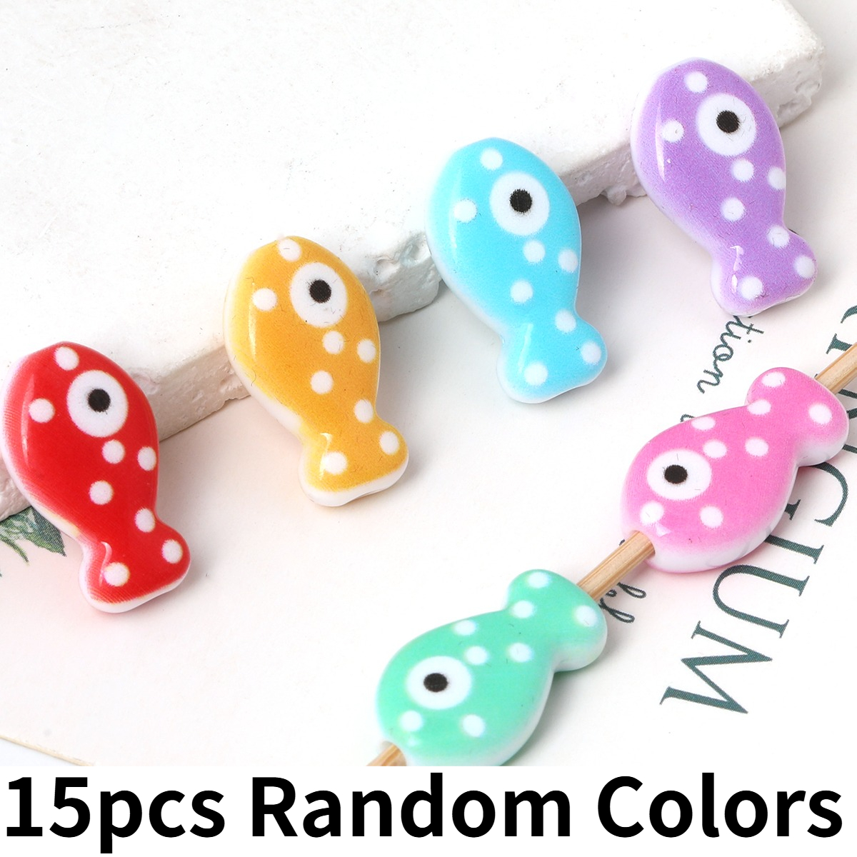 TEMU 15pcs Random Color 11x19mm Acrylic Clownfish-shaped Beads And Bead Assortment, Vintage Marine Animal Acrylic Fish Beads, Acrylic Loose Spacer