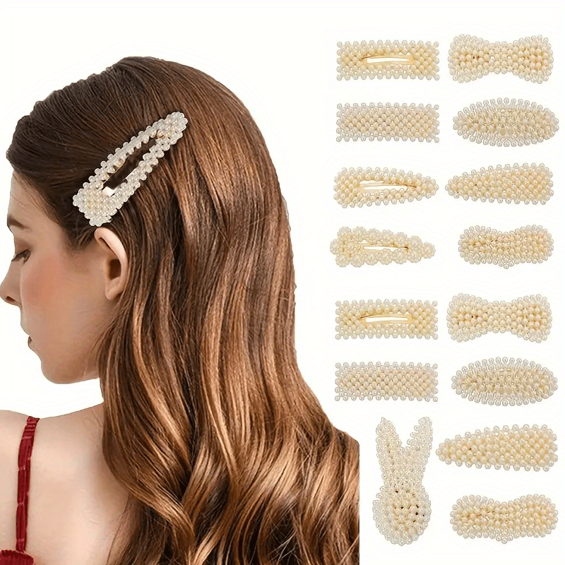 E-shop 10er-Set Elegante Kunstperlen-Haarspangen - Schicke Schleifen-Seiten- & Pony-Styling-Accessoires für Frauen, Haar-Accessoires