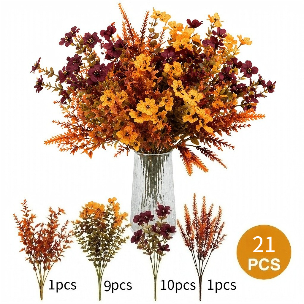 TEMU Set de 21 piezas de flores artificiales de otoño, que eucalipto y decoraciones florales para de Acción de Gracias