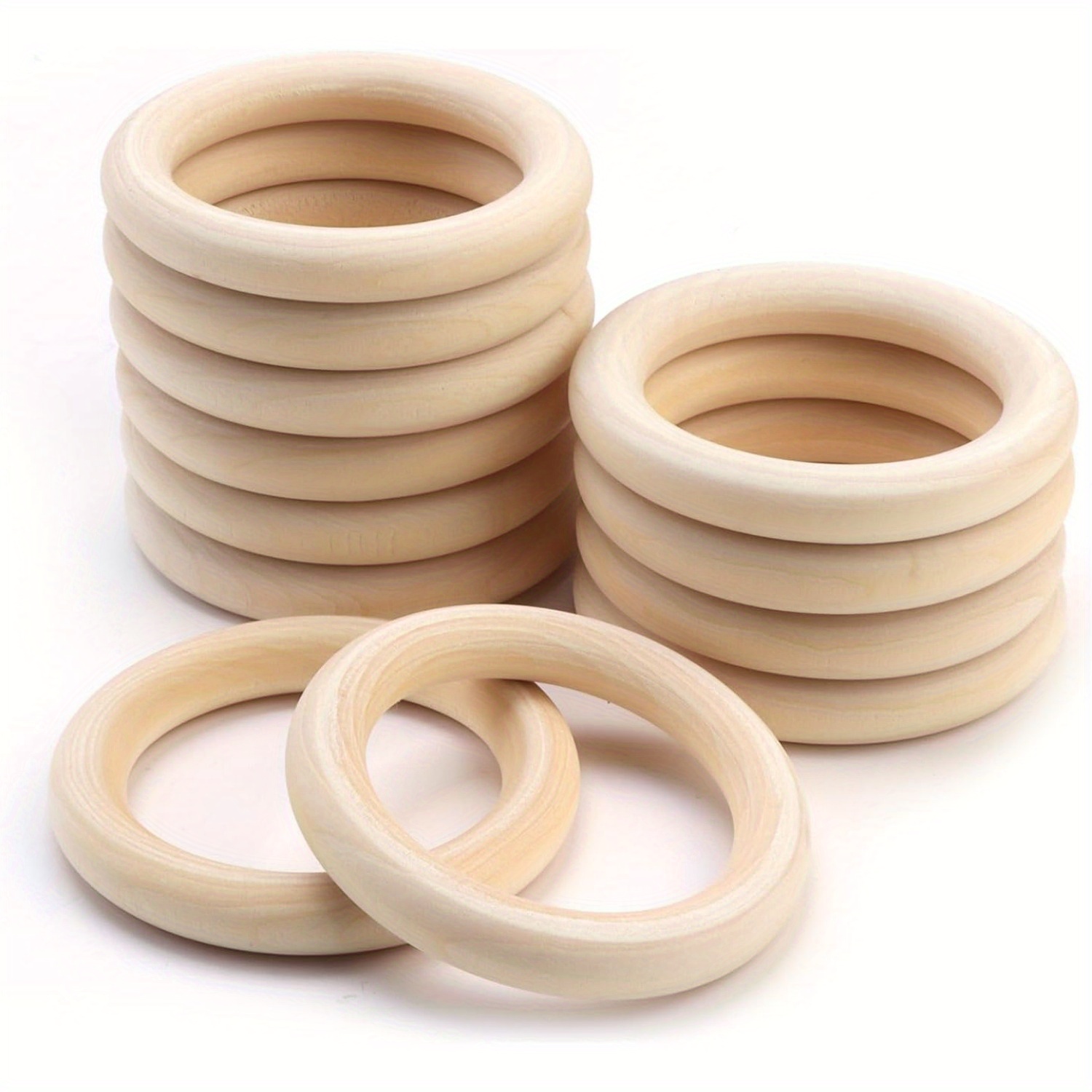 Image of Wooden Rings For Crafts, Pack Of 12, Wooden Ring, Natural Macrame Wooden Rings, Smooth Napkin Rings, Wooden Curtain Rings, Wood For Curtain Hanging, Macrame Wall Decorations, Plant