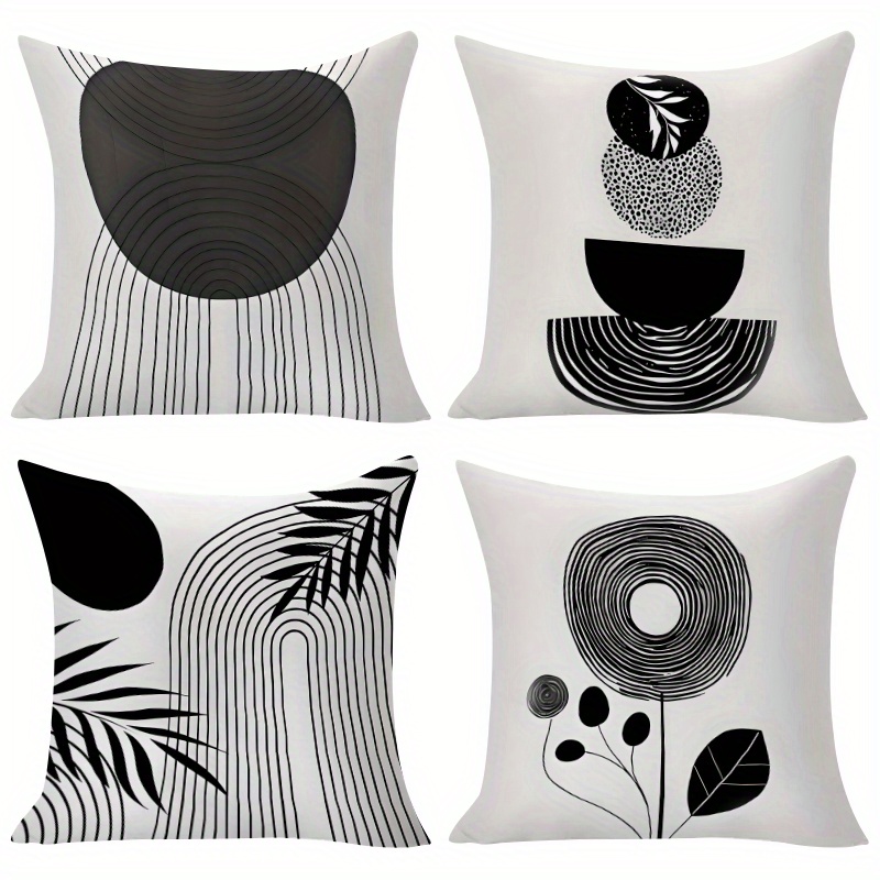 TEMU 4pcs Set Minimalist Black And Artistic Pillowcases With Geometric And , , Suitable For Outdoor Cushions, Sofas, Living Room And Bed Decorative