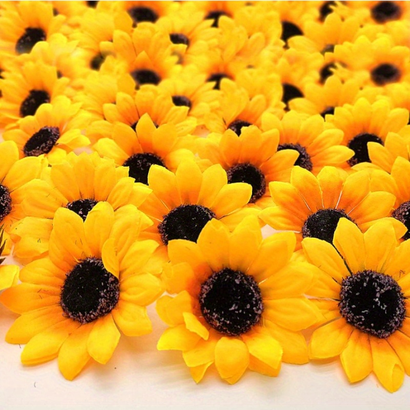 30 Flowers Artificial Sunflower Heads, Mini Fabric Flowers For Crafts, Wreaths, Wedding Decor, Floral Embellishments, Home & Party Decor