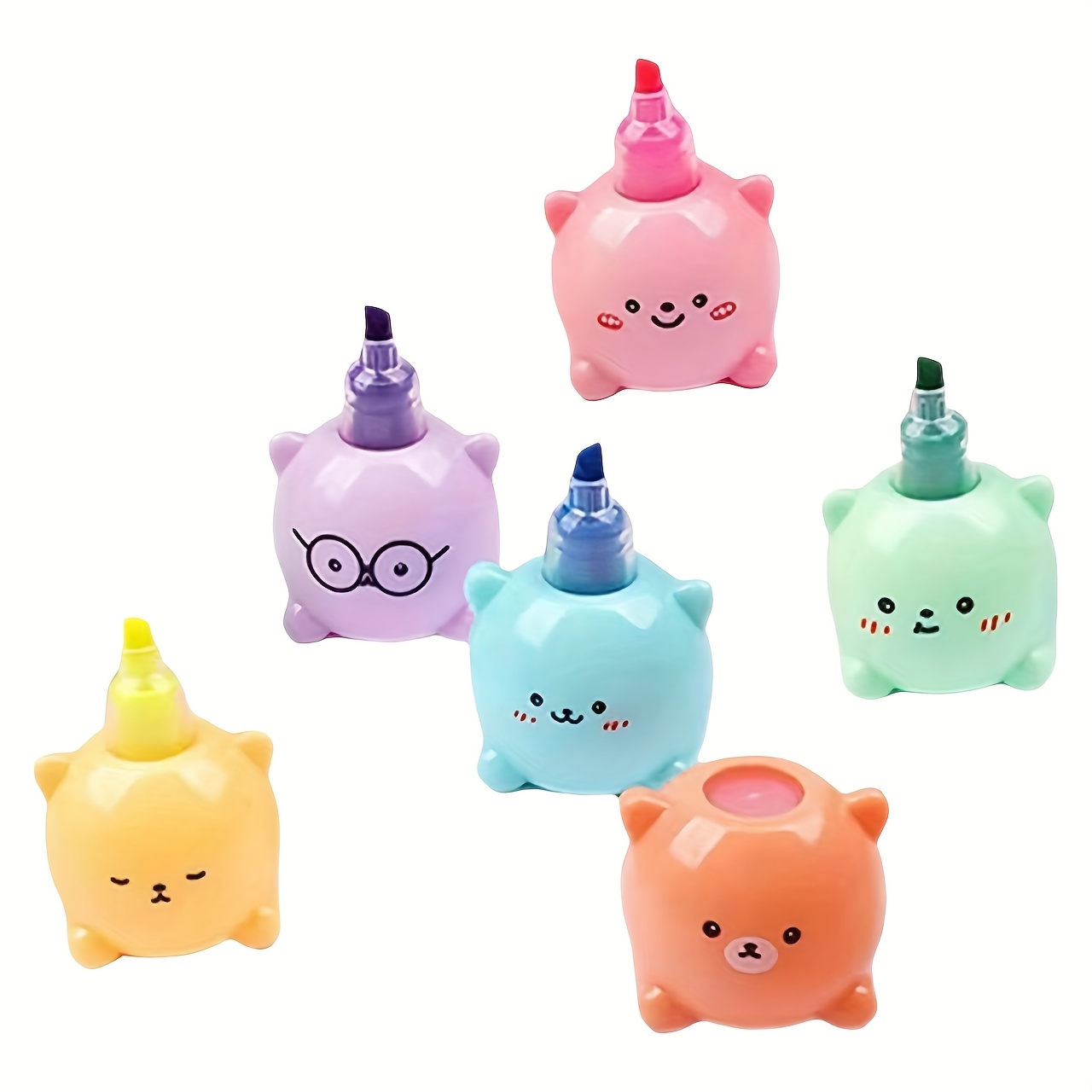 TEMU 6 Colorful Highlighters, Bear-shaped Watercolor Highlighters, Building Block Colored Highlighters, Cute Stackable Markers, Suitable For Writing