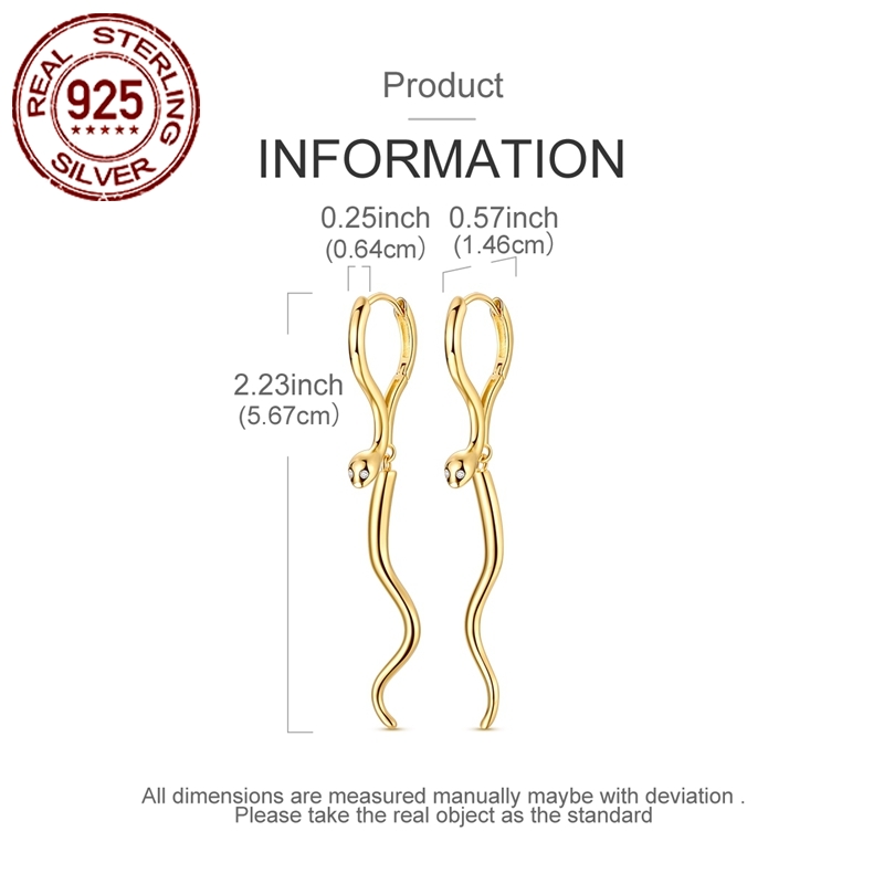 Women's 925 Sterling Silver Golden King Cobra Dangle Earrings