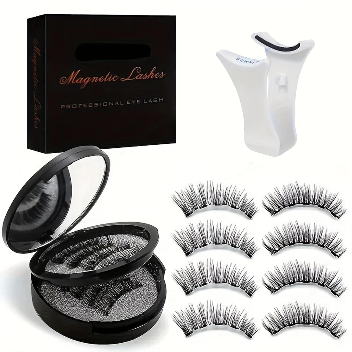TEMU 8pcs Natural Glue-3d False Eyelashes()- Reusable Double Magnetic False Eyelashes Set With Clips, Reusable, Waterproof, Glue, , Women