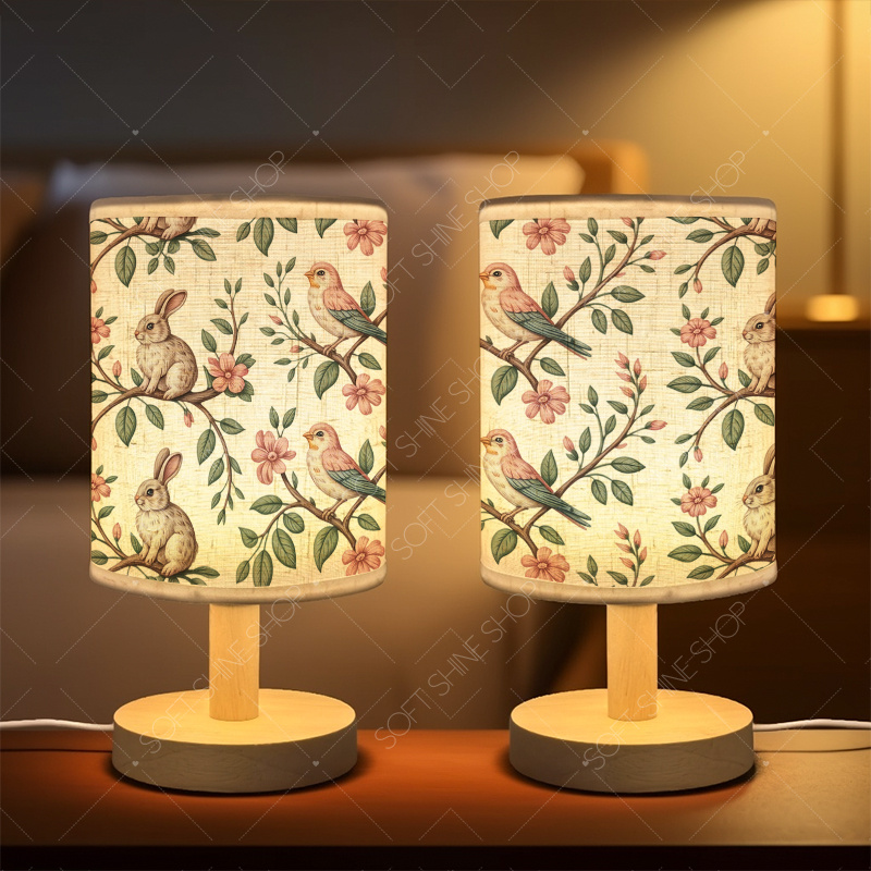 USB-Powered Print Table Lamp with Fabric Shade