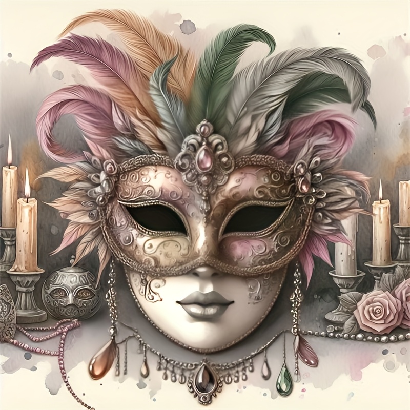 elegant feather mask 5d diamond painting kit sparkling mural for craft enthusiasts 15 75x 15 75inch or 19 7x 19 7inch handmade decoration vivid mural paintings detailed design