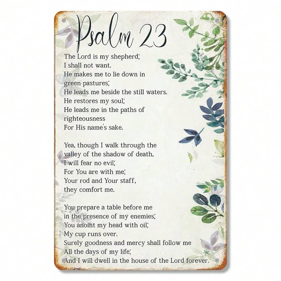 TEMU 2d Flat, A 2d Flat Wooden Decorative Sign Featuring Psalm 23, An Vintage-style Christian Wall Art, Suitable For Home, Office, Or Bathroom Decor.
