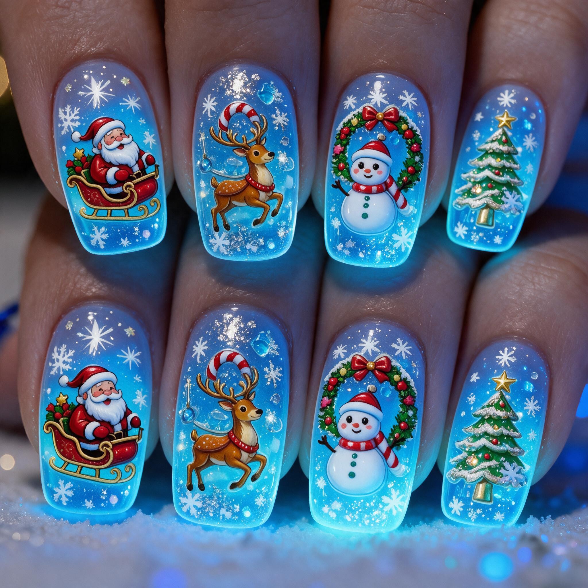 TEMU 24pcs -dark Christmas Wearable Nails, Santa Claus Sleigh Reindeer Snowman Bell Pattern Medium Length European False Nails, Women's Christmas
