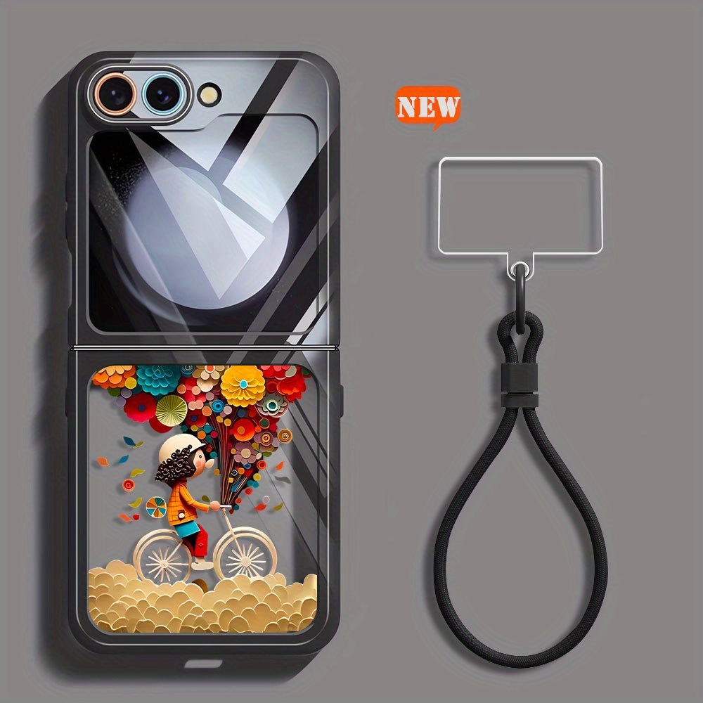 TEMU Étui Pliable avec Dragonne pour for Samsung Flip 6 / Flip 5 - Coque Protectrice Antichoc et Mignonne à Motif Cartoon, Blocage, Pour Hommes et