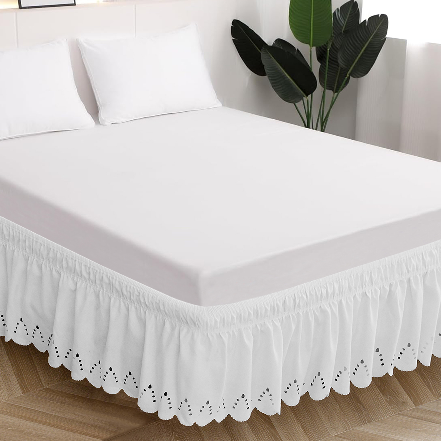 

1pc 14 Inch (about 36cm) White Eyelet Wrap Bed Skirt, Drooping White Adjustable Bed Cover, Embossed Bed Skirt, Corner Slit, , Soft And Wrinkle-resistant And Fade-resistant