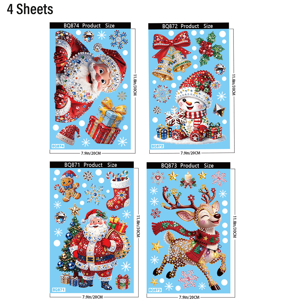 TEMU 1 Set/4 Stk. 20*30 cm Weihnachtliche statische Fensterbilder-Set, Farbiger Diamant-Schneemann-Elf-guckend-Design, Feiertags-Dekor-Glasaufkleber