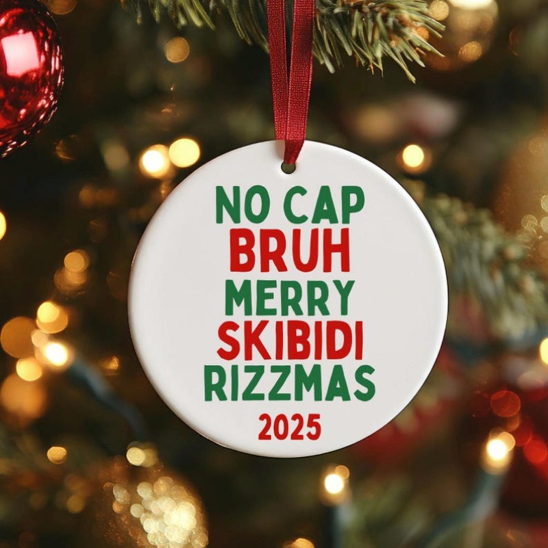 TEMU Ornement de Noël No Cap BRUH Merry Skibidi Rizzmas Skibidi Meme - Cadeau de Noël pour adolescentes et adolescents de la génération Z - Ornement