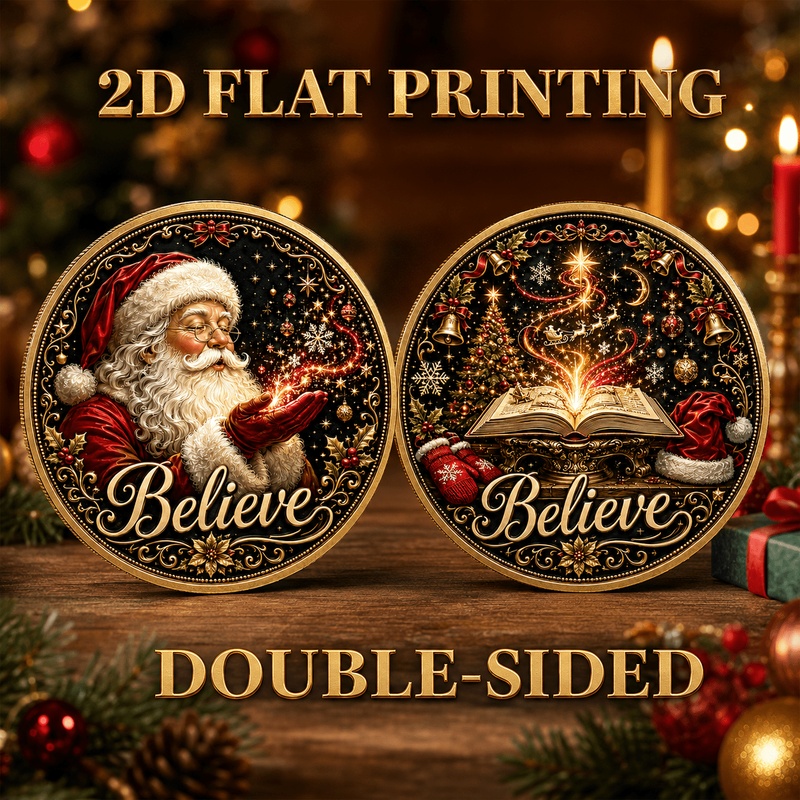 TEMU Pièce de monnaie de Noël " en Père Noël" à impression plate 2D, pièce de de livre de de Père Noël double face, cadeau