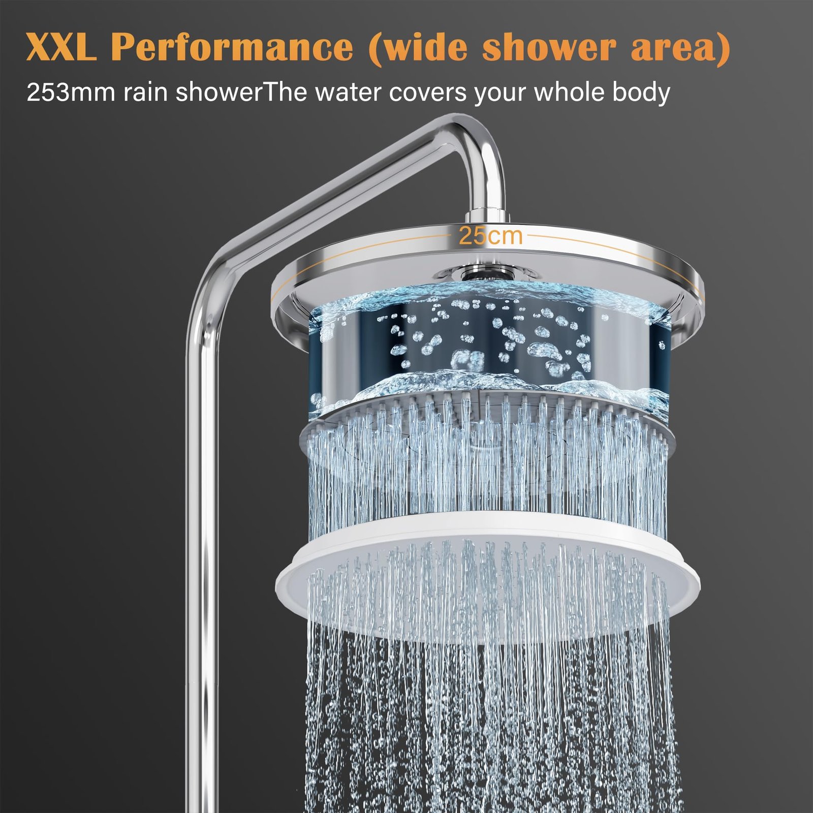 Modern Rainfall Shower System with Stainless Steel Overhead and Handheld Shower Heads