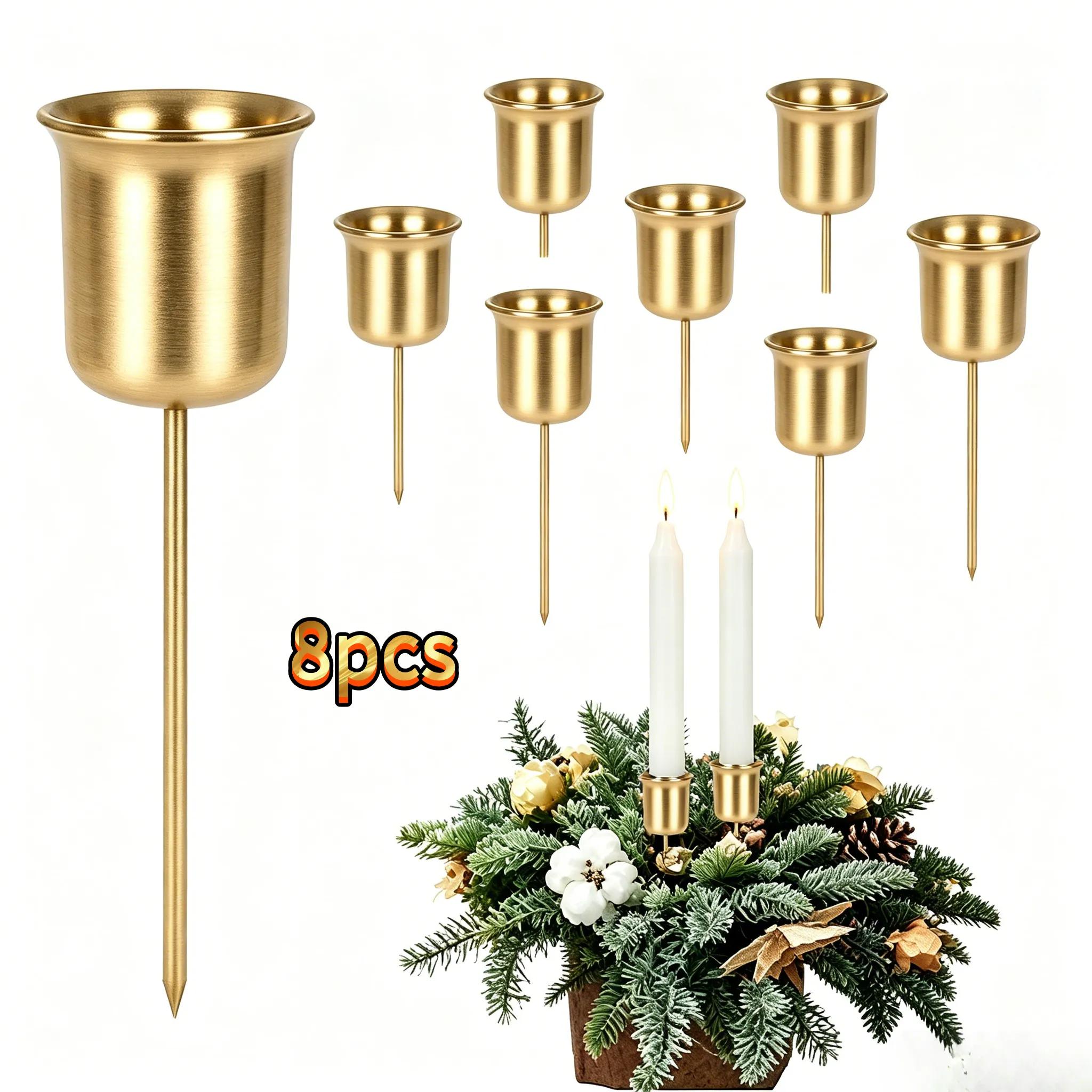 TEMU 8pcs Metal Cone-shaped Candle Holders, Advent Wreath Candle Holders, Elegant Christmas Decoration Candle Holders, Metal Candle Holders With