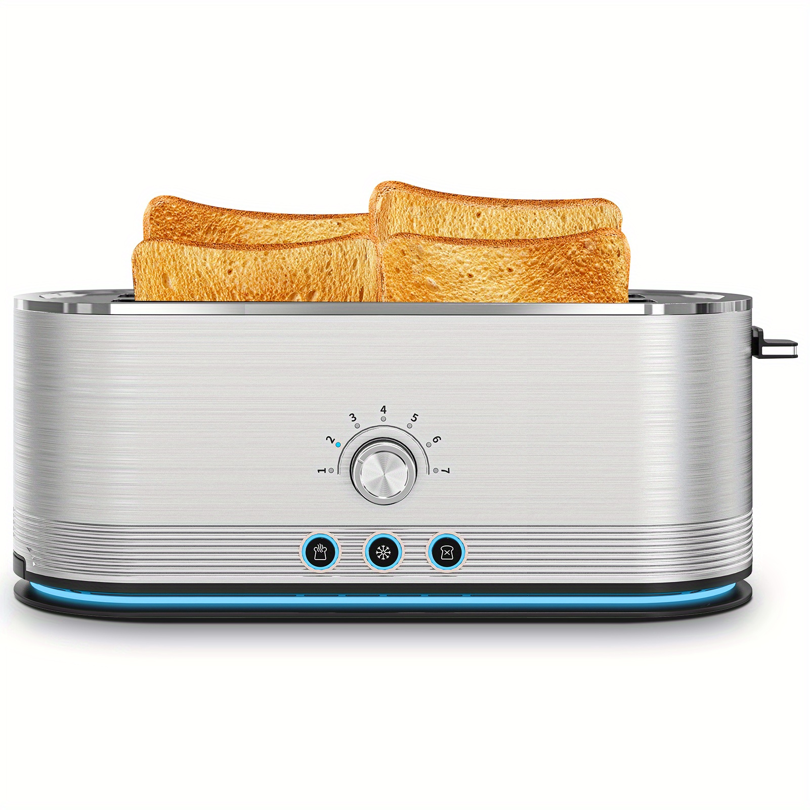 TEMU Grille-pain 4 tranches, 7 niveaux de brunissement, fonctions décongélation/réchauffage, bac à amovible, boîtier intégral en acier inoxydable