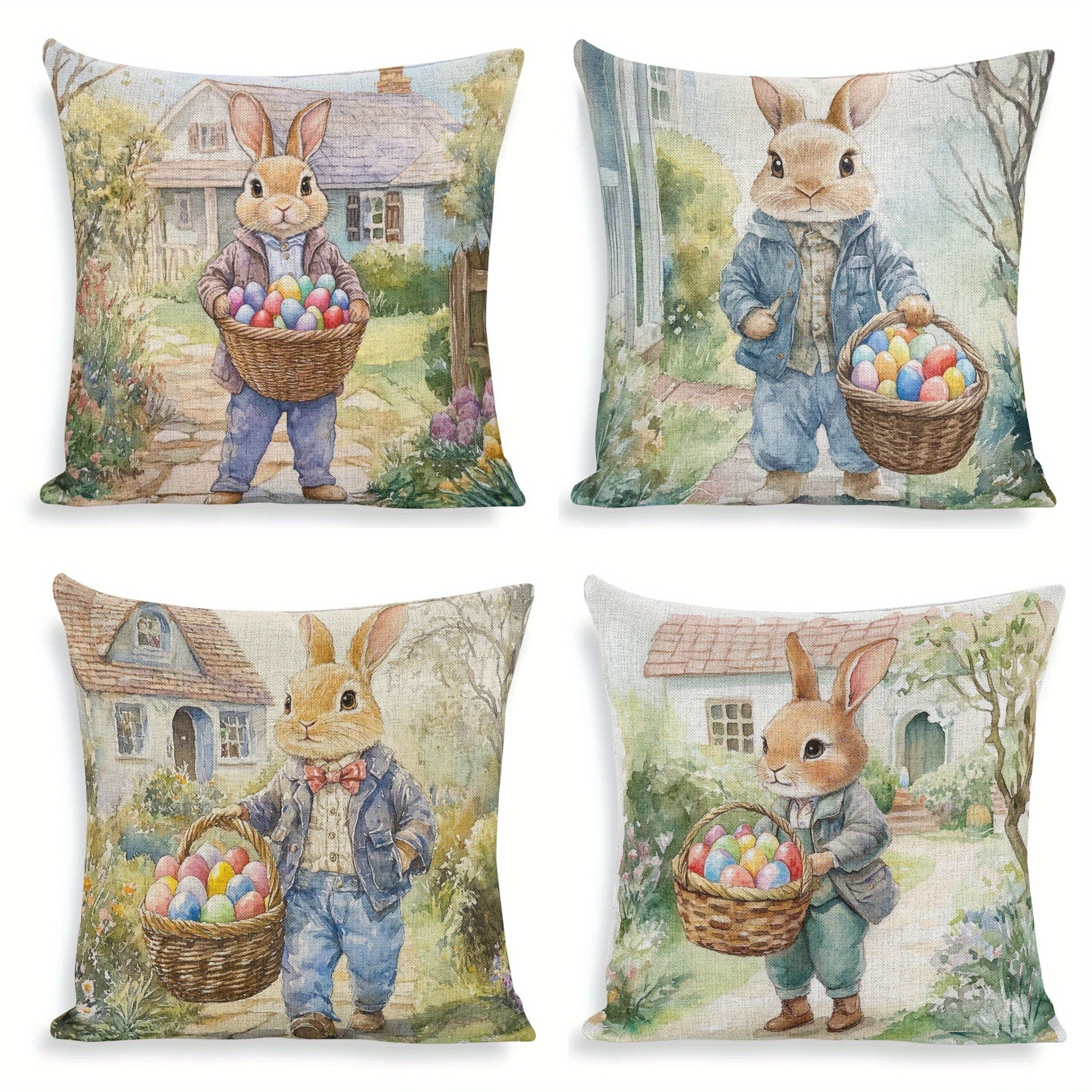 

4pcs Easter Bunny Pillow Covers, 100% Polyester Woven Fabric, Hand Wash Only, Zipper Closure, Decorative Cushion Cases For Room Sofas - No Insert, Egg , Soft And Comfortable, Gifts