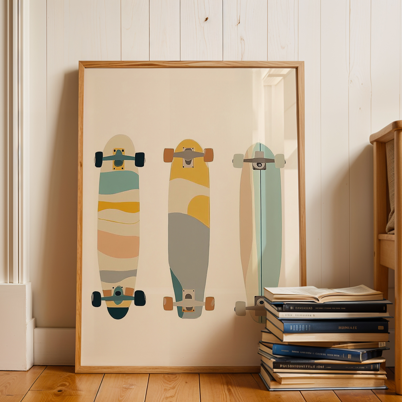 TEMU 1 póster mural de skate retro - Impresión deportiva de chico con skate de rayas amarillas, decoración de skate de los 80 para dormitorio, ,