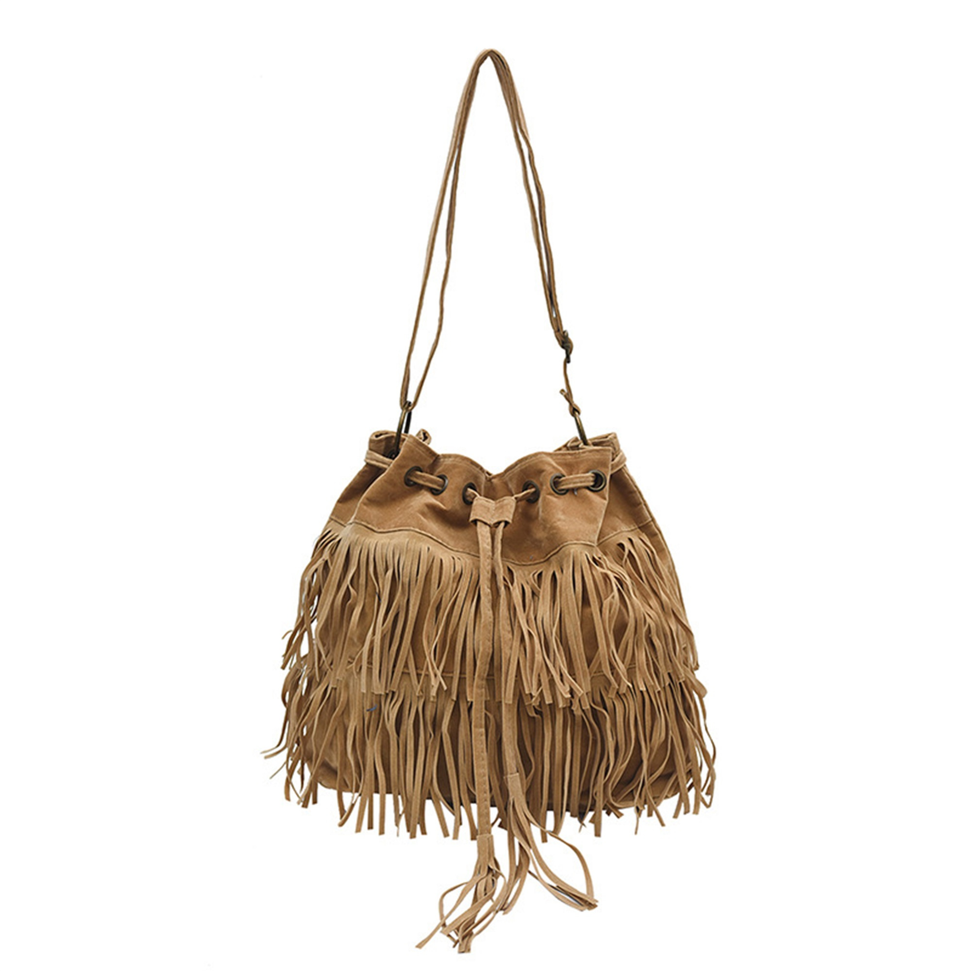Everyday Boho-Chic Fringe Crossbody Bag Large Capacity, Vintage Style,  Casual Shoulder Bag with Tassel Accents in Khaki/Coffee/B