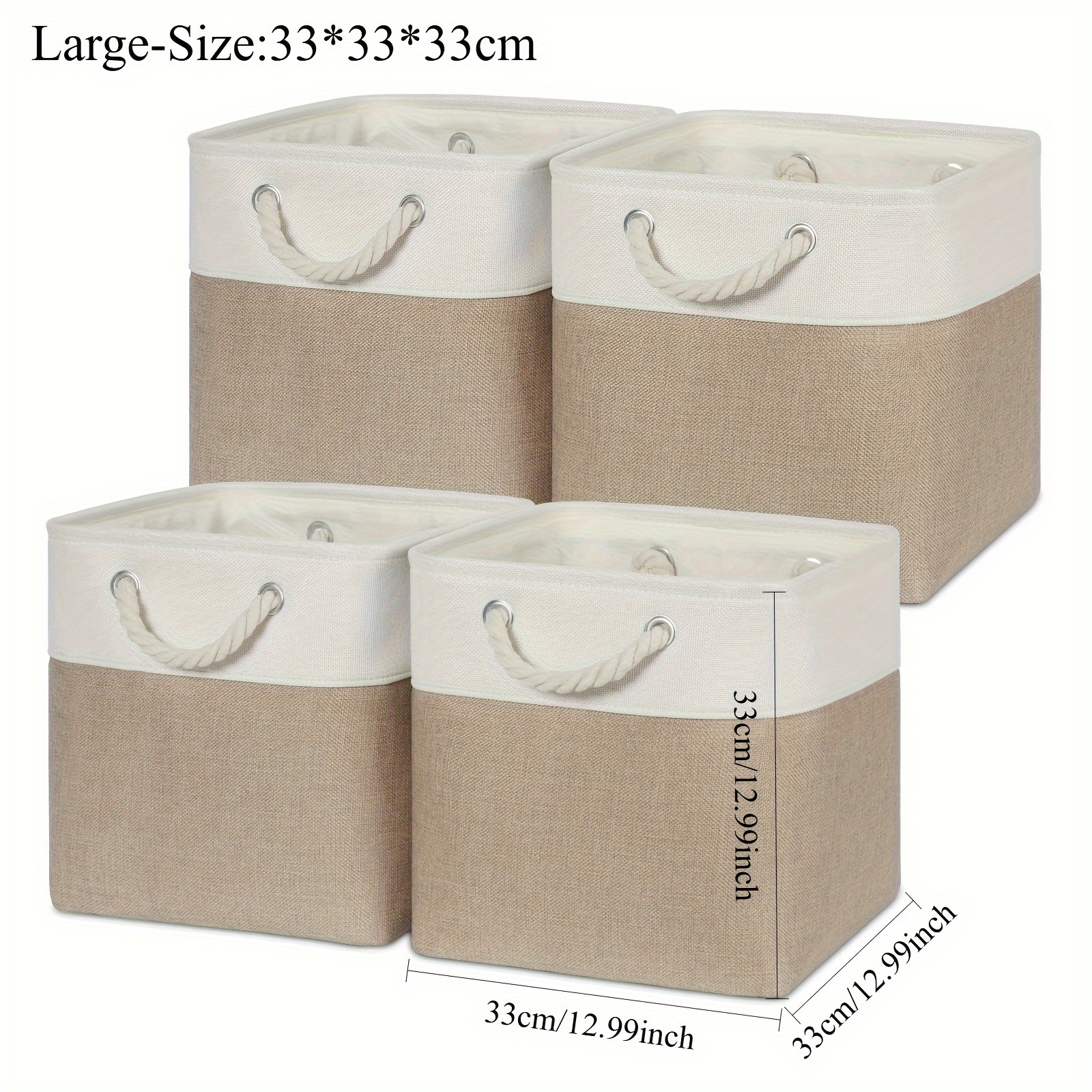 [4-pack] Large Capacity Foldable Storage Cubes | Fabric Organizer Bins W/ Handles For Closet, Underbed And Home - Perfect Xmas, Halloween, Birthday And New Year Gift! (white/beige), Shelf Baskets