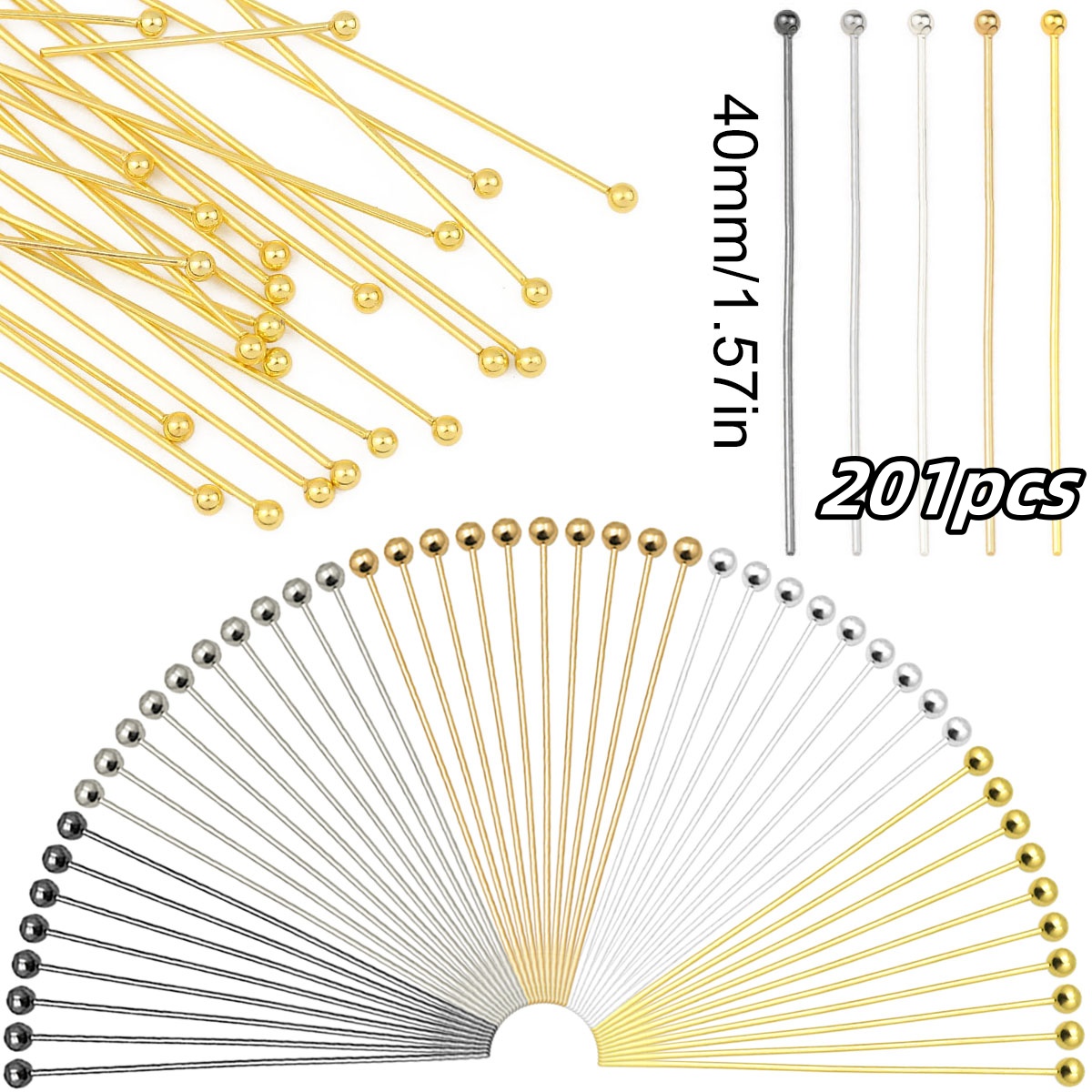 Image of 201pcs 16/20/25/30/40mm Round Shape Flexible Beading Needles Mixed Colors Ball Needles For Handmade Jewelry Additions Craft Necklace Earring Making Supplies Tools