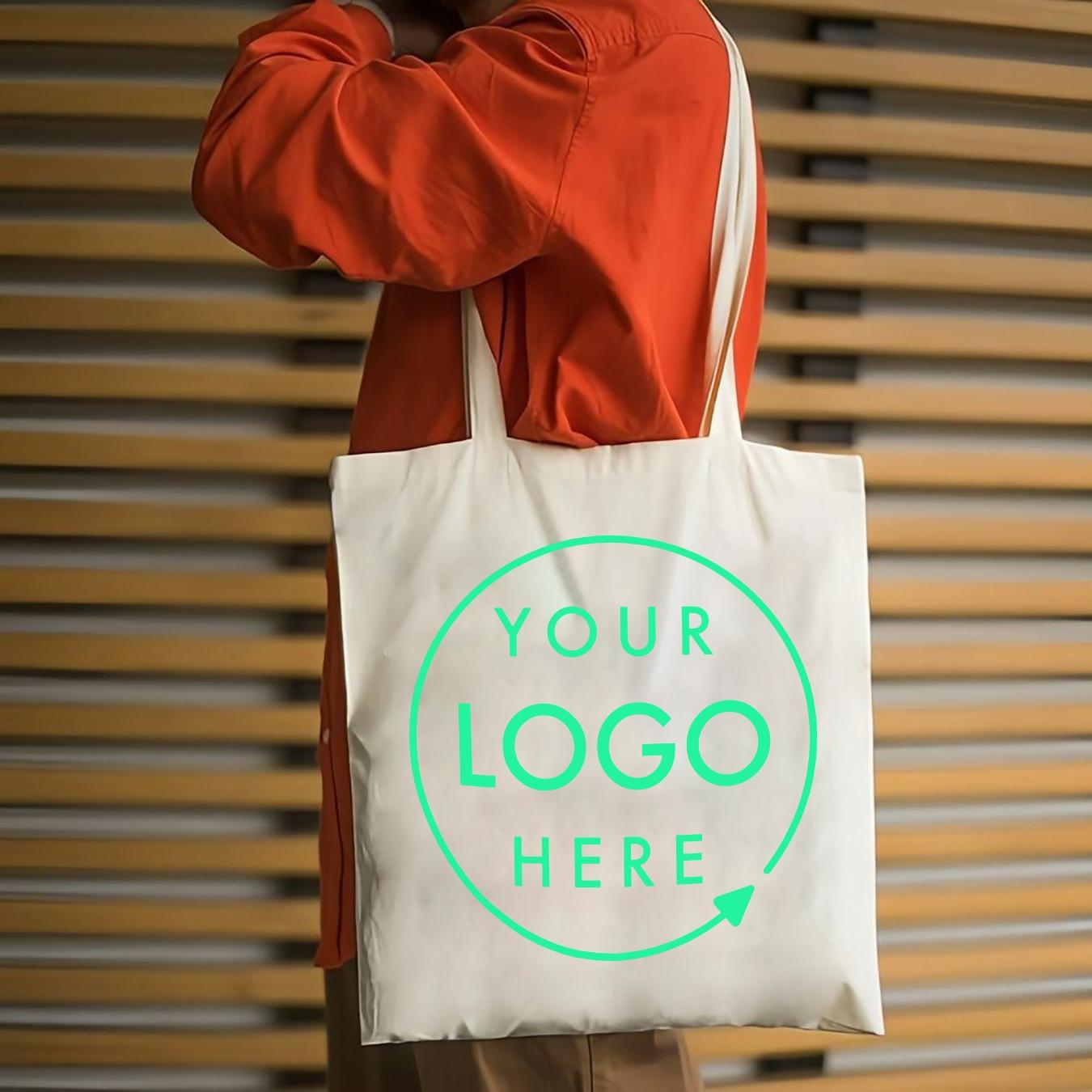 10 Custom Logo/Text White Canvas Tote Bags, Heavy-Duty