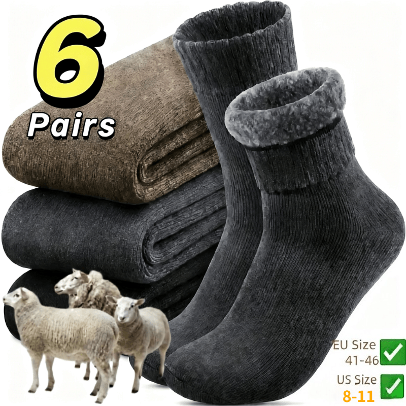 TEMU 6 Pairs Men's Winter Warm Socks Ultra-thick Plush Black--dark Gray Mixed Random - Unisex Winter Outdoor Warm Socks Cold-resistant Mid-calf Socks