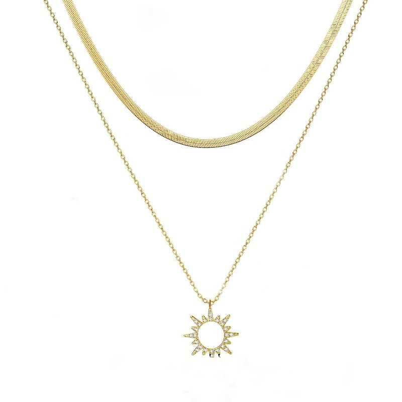 Women's Double-Layer Elegant Hollow-Out Sun Pendant Necklace